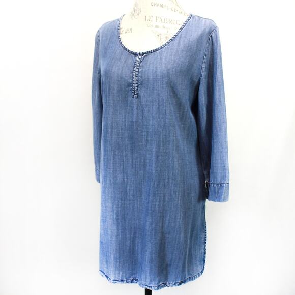 Soft Surroundings Denim Prairie Girl Japan Floral Print Tiered Dress Y2K Medium - Picture 1 of 7